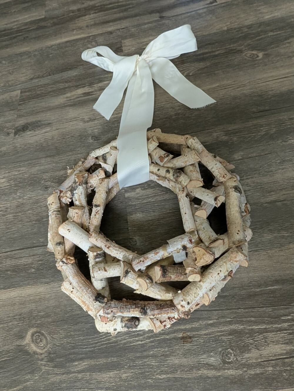 Natural Birch Wood Wreath Christmas Country Farmhouse Decor 14"